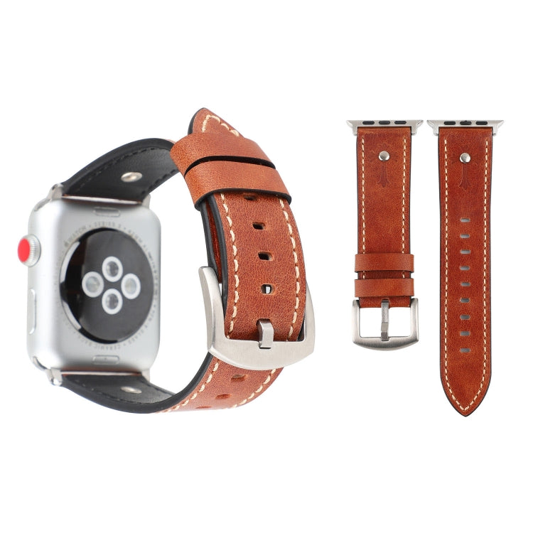 Crowe Star Embossing Texture Genuine Leather Wrist Watch Band for Apple Watch Series 3 & 2 & 1 38mm(Dark Brown) - Watch Bands by buy2fix | Online Shopping UK | buy2fix