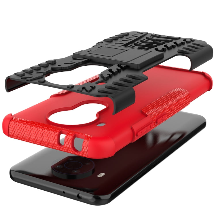 For Nokia 3.4 / 5.4 Tire Texture Shockproof TPU+PC Protective Case with Holder(Red) - Nokia Cases by buy2fix | Online Shopping UK | buy2fix