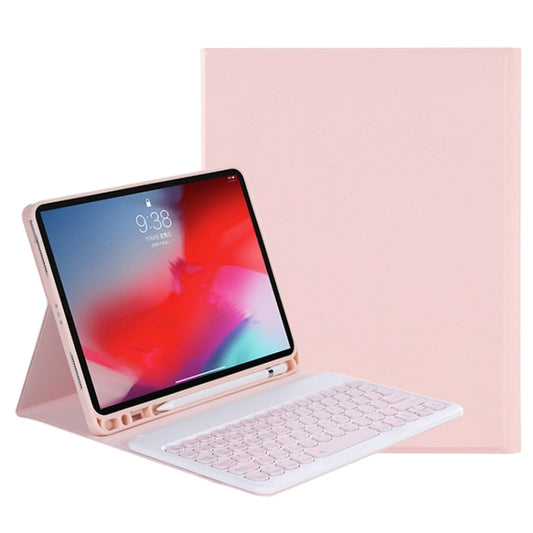 Y-C11B 2021 Detachable Candy Color Skin Texture Round Keycap Bluetooth Keyboard Leather Tablet Case with Pen Slot & Stand For iPad Pro 11 (2021)(Pink) - For iPad Pro by buy2fix | Online Shopping UK | buy2fix