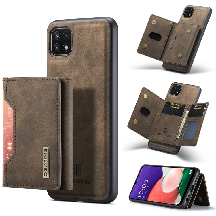 For Samsung Galaxy A22 5G DG.MING M2 Series 3-Fold Multi Card Bag Back Cover Shockproof Case with Wallet & Holder Function(Coffee) - Galaxy Phone Cases by DG.MING | Online Shopping UK | buy2fix