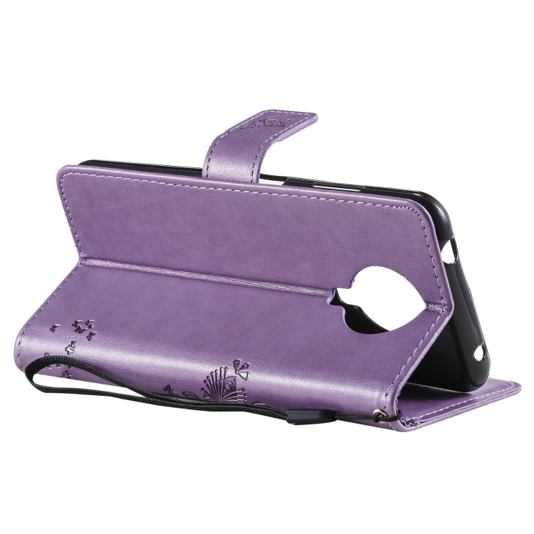 For Nokia G20 Tree & Cat Pattern Pressed Printing Horizontal Flip PU Leather Case with Holder & Card Slots & Wallet & Lanyard(Purple) - Nokia Cases by buy2fix | Online Shopping UK | buy2fix