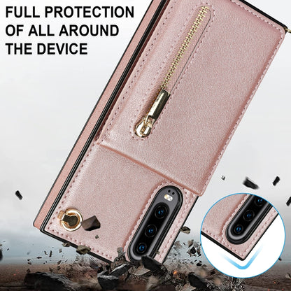 For Huawei P30 Cross-body Zipper Square TPU+PU Back Cover Case with Holder & Card Slots & Wallet & Strap(Rose Gold) - Huawei Cases by buy2fix | Online Shopping UK | buy2fix