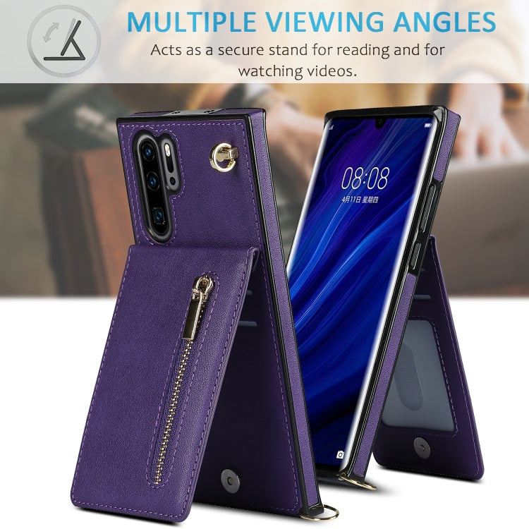 For Huawei P30 Pro Cross-body Zipper Square TPU+PU Back Cover Case with Holder & Card Slots & Wallet & Strap(Purple) - Huawei Cases by buy2fix | Online Shopping UK | buy2fix