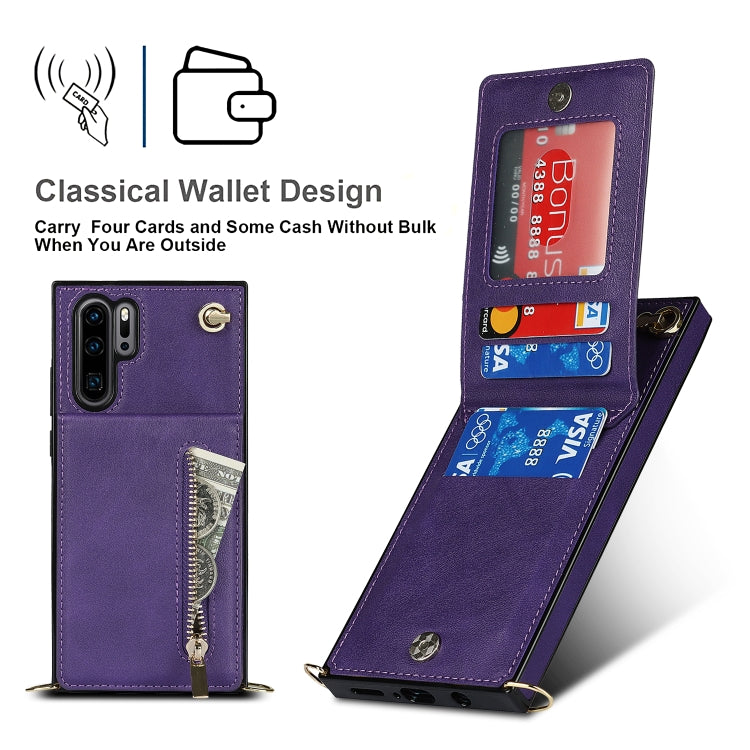 For Huawei P30 Pro Cross-body Zipper Square TPU+PU Back Cover Case with Holder & Card Slots & Wallet & Strap(Purple) - Huawei Cases by buy2fix | Online Shopping UK | buy2fix