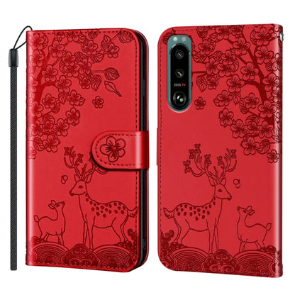 For Sony Xperia 5 II Sika Deer Embossing Pattern Horizontal Flip PU Leather Case with Holder & Card Slot & Wallet & Photo Frame(Red) - Sony Cases by buy2fix | Online Shopping UK | buy2fix
