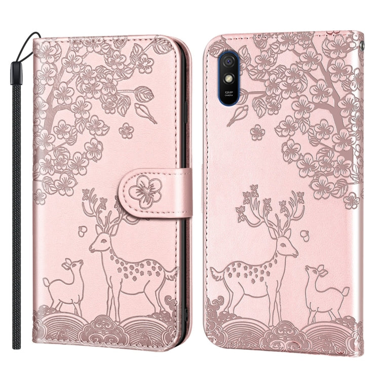 For Xiaomi Redmi 9A Sika Deer Embossing Pattern Horizontal Flip PU Leather Case with Holder & Card Slot & Wallet & Photo Frame(Rose Gold) - Xiaomi Cases by buy2fix | Online Shopping UK | buy2fix