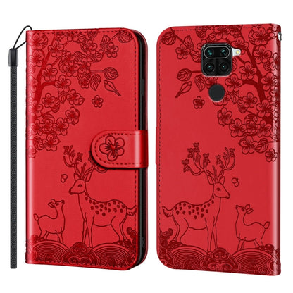 For Xiaomi Redmi Note 9 Sika Deer Embossing Pattern Horizontal Flip PU Leather Case with Holder & Card Slot & Wallet & Photo Frame(Red) - Xiaomi Cases by buy2fix | Online Shopping UK | buy2fix