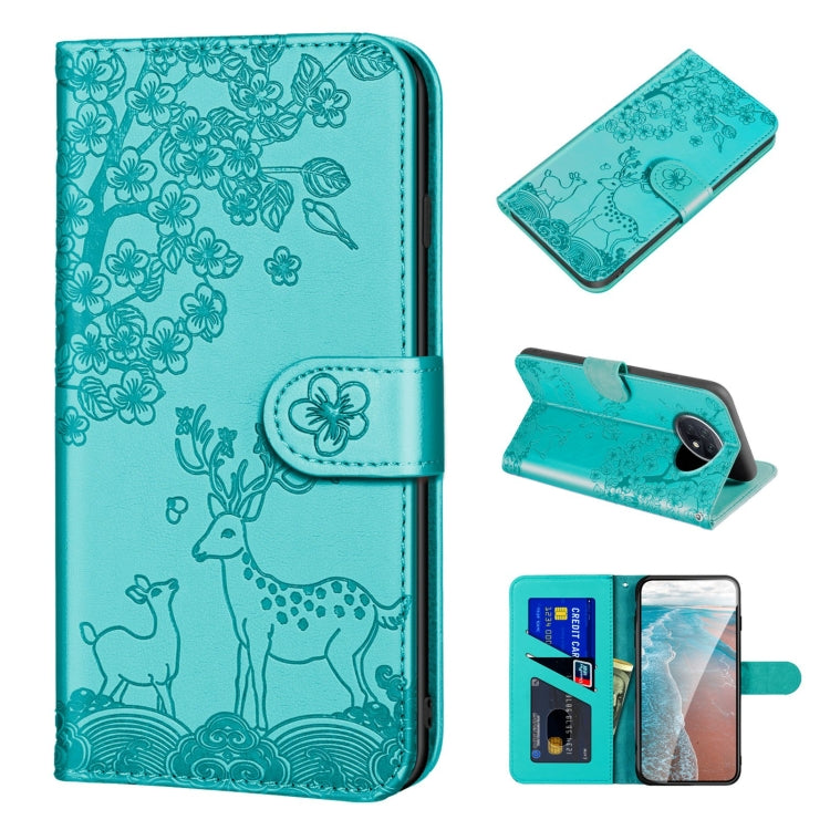 For Xiaomi Redmi Note 9T Sika Deer Embossing Pattern Horizontal Flip PU Leather Case with Holder & Card Slot & Wallet & Photo Frame(Green) - Xiaomi Cases by buy2fix | Online Shopping UK | buy2fix