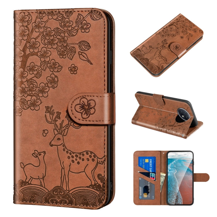 For Xiaomi Redmi Note 9T Sika Deer Embossing Pattern Horizontal Flip PU Leather Case with Holder & Card Slot & Wallet & Photo Frame(Brown) - Xiaomi Cases by buy2fix | Online Shopping UK | buy2fix