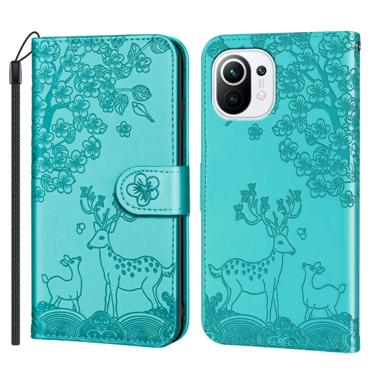 For Xiaomi Mi 11 Sika Deer Embossing Pattern Horizontal Flip PU Leather Case with Holder & Card Slot & Wallet & Photo Frame(Green) - Xiaomi Cases by buy2fix | Online Shopping UK | buy2fix