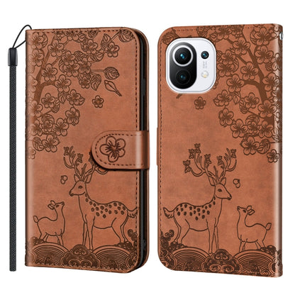 For Xiaomi Mi 11 Lite Sika Deer Embossing Pattern Horizontal Flip PU Leather Case with Holder & Card Slot & Wallet & Photo Frame(Brown) - Xiaomi Cases by buy2fix | Online Shopping UK | buy2fix