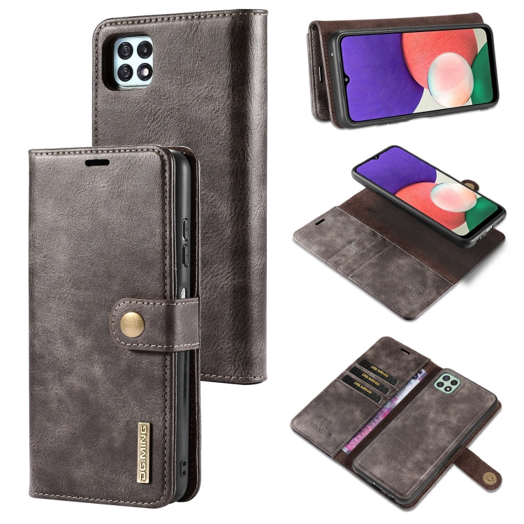 For Samsung Galaxy A22 5G DG.MING Crazy Horse Texture Flip Detachable Magnetic Leather Case with Holder & Card Slots & Wallet(Grey) - Galaxy Phone Cases by DG.MING | Online Shopping UK | buy2fix