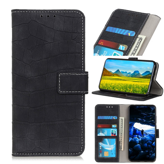 For OPPO A16 Magnetic Crocodile Texture Horizontal Flip Leather Case with Holder & Card Slots & Wallet(Black) - OPPO Cases by buy2fix | Online Shopping UK | buy2fix