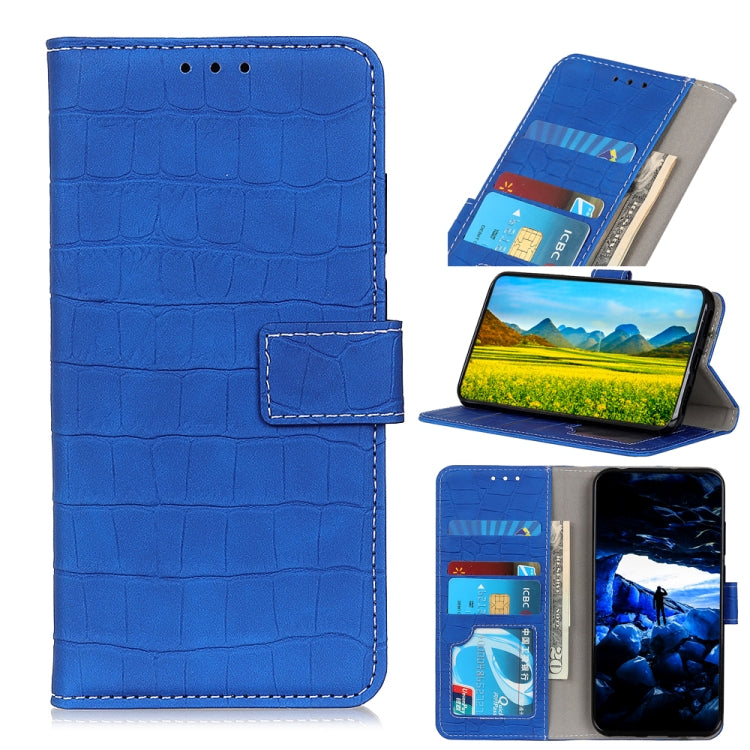 For OPPO A16 Magnetic Crocodile Texture Horizontal Flip Leather Case with Holder & Card Slots & Wallet(Blue) - OPPO Cases by buy2fix | Online Shopping UK | buy2fix