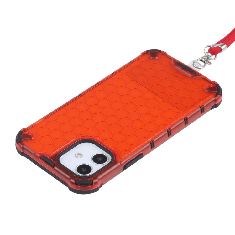 For iPhone 12 / 12 Pro Shockproof Honeycomb PC + TPU Case with Neck Lanyard(Red) - iPhone 12 / 12 Pro Cases by buy2fix | Online Shopping UK | buy2fix