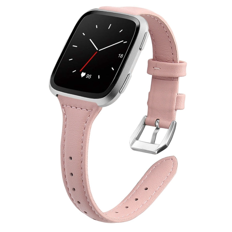For Fitbit Versa 2 Smart Watch Leather Watch Band, Shrink Version(Rose Pink) - Watch Bands by buy2fix | Online Shopping UK | buy2fix
