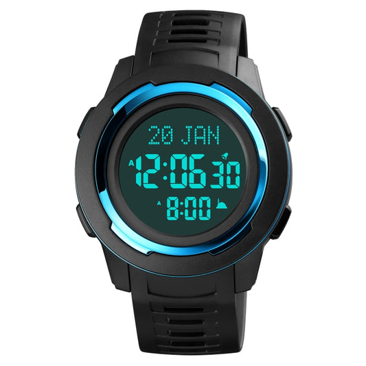 SKMEI 1729 Qibla Calendar Timing Multifunctional LED Digital Display Luminous Electronic Watch(Blue and Black) - LED Digital Watches by SKMEI | Online Shopping UK | buy2fix
