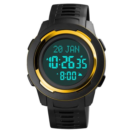 SKMEI 1729 Qibla Calendar Timing Multifunctional LED Digital Display Luminous Electronic Watch(Gold and Black) - LED Digital Watches by SKMEI | Online Shopping UK | buy2fix