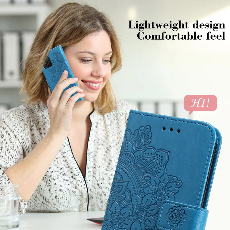 For iPhone 13 Pro 7-petal Flowers Embossing Pattern Horizontal Flip PU Leather Case with Holder & Card Slots & Wallet & Photo Frame (Blue) - iPhone 13 Pro Cases by buy2fix | Online Shopping UK | buy2fix