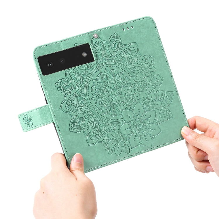 For Google Pixel 6 7-petal Flowers Embossing Pattern Horizontal Flip PU Leather Case with Holder & Card Slots & Wallet & Photo Frame(Green) - Google Cases by buy2fix | Online Shopping UK | buy2fix