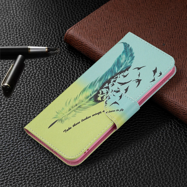 For OPPO A94 5G / Reno5 Z 5G / F19 Pro+ Colored Drawing Pattern Horizontal Flip Leather Case with Holder & Card Slots & Wallet(Feather) - OPPO Cases by buy2fix | Online Shopping UK | buy2fix