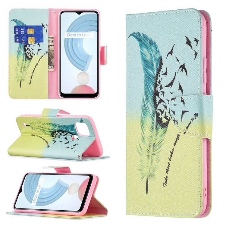 For OPPO Realme C21 / C20 Colored Drawing Pattern Horizontal Flip Leather Case with Holder & Card Slots & Wallet(Feather) - Realme Cases by buy2fix | Online Shopping UK | buy2fix