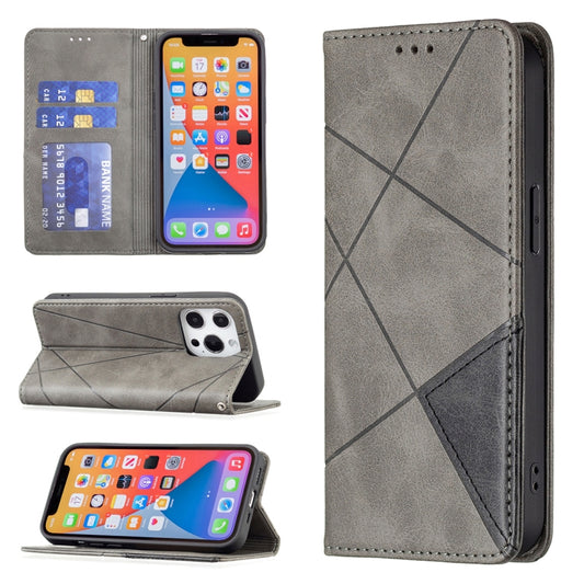 For iPhone 13 mini Rhombus Texture Horizontal Flip Magnetic Leather Case with Holder & Card Slots (Grey) - iPhone 13 mini Cases by buy2fix | Online Shopping UK | buy2fix