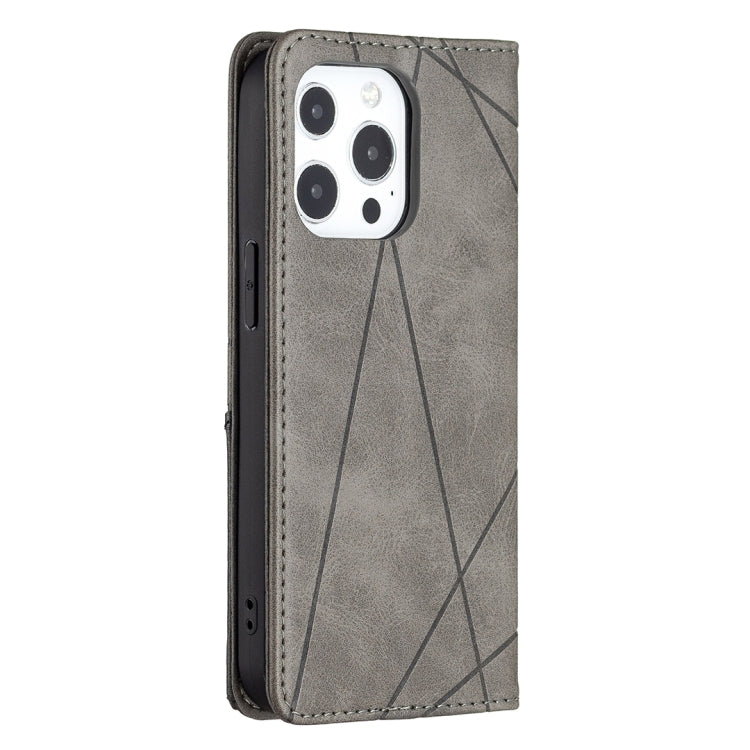 For iPhone 13 mini Rhombus Texture Horizontal Flip Magnetic Leather Case with Holder & Card Slots (Grey) - iPhone 13 mini Cases by buy2fix | Online Shopping UK | buy2fix