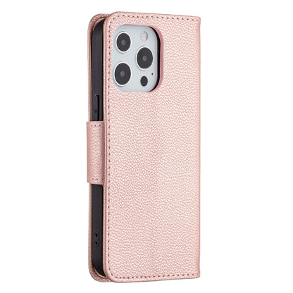 For iPhone 13 Pro Litchi Texture Pure Color Horizontal Flip Leather Case with Holder & Card Slots & Wallet & Lanyard (Rose Gold) - iPhone 13 Pro Cases by buy2fix | Online Shopping UK | buy2fix