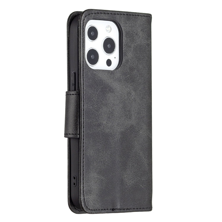 For iPhone 13 Retro Lambskin Texture Pure Color Horizontal Flip PU Leather Case, with Holder & Card Slots & Wallet & Lanyard(Black) - iPhone 13 Cases by buy2fix | Online Shopping UK | buy2fix