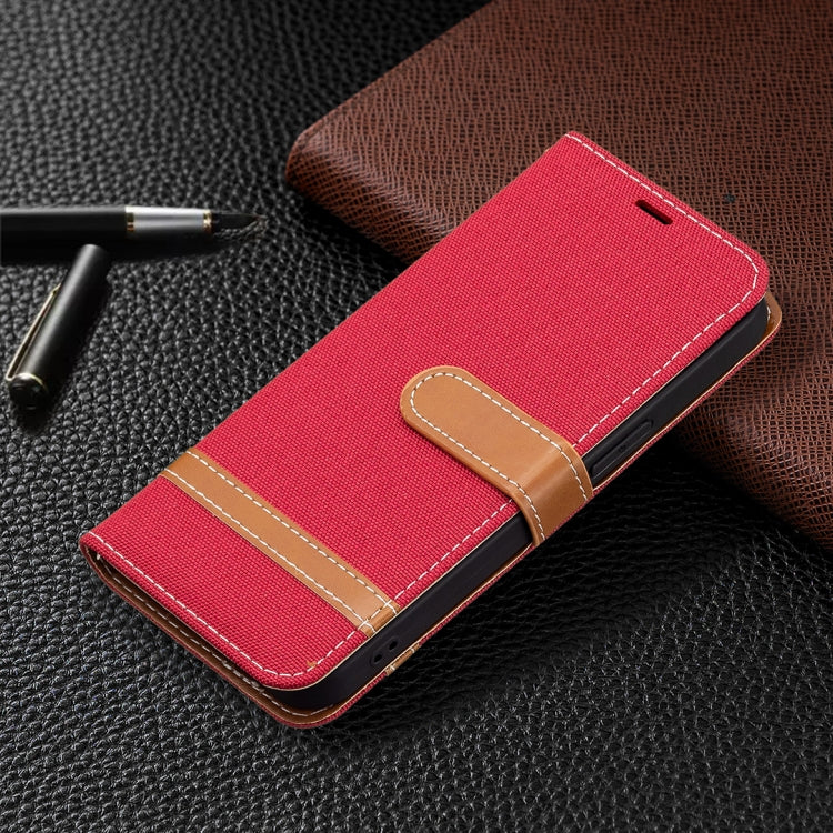 For iPhone 13 Color Matching Denim Texture Horizontal Flip Leather Case with Holder & Card Slots & Wallet & Lanyard(Red) - iPhone 13 Cases by buy2fix | Online Shopping UK | buy2fix