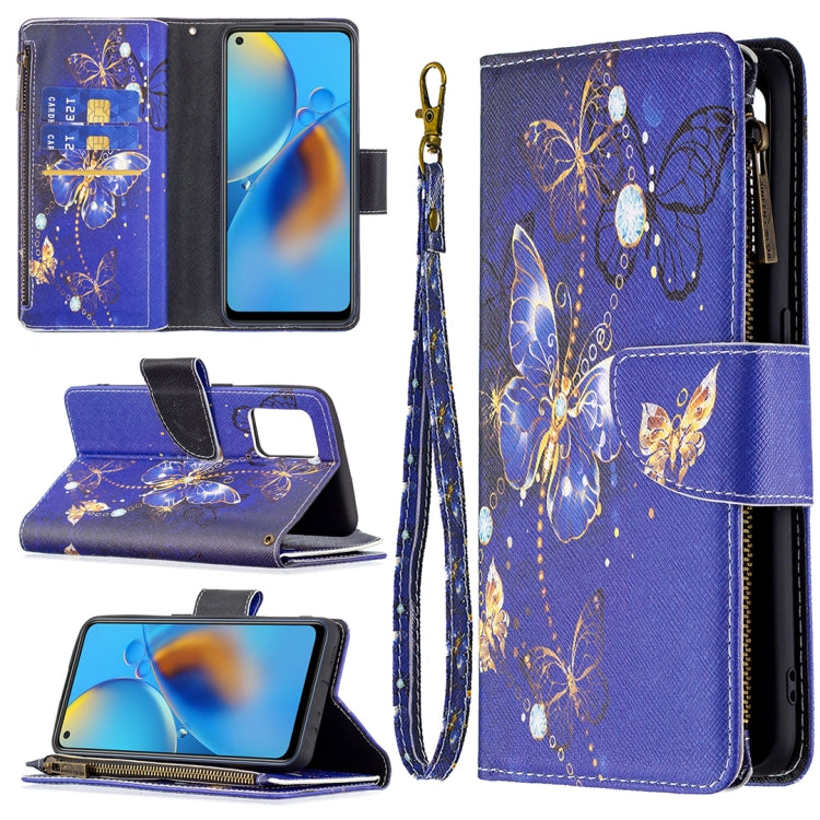 For OPPO A74 4G/F19 4G Colored Drawing Pattern Zipper Horizontal Flip Leather Case with Holder & Card Slots & Wallet(Purple Butterfly) - OPPO Cases by buy2fix | Online Shopping UK | buy2fix