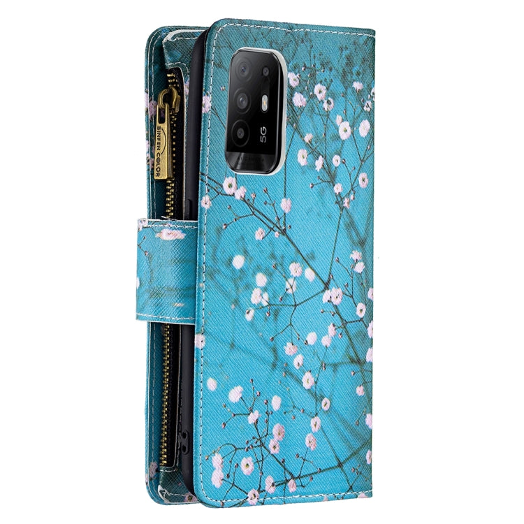 For OPPO A94 5G/F19 Pro+ 5G/Reno5 Z 5G Colored Drawing Pattern Zipper Horizontal Flip Leather Case with Holder & Card Slots & Wallet(Plum Blossom) - OPPO Cases by buy2fix | Online Shopping UK | buy2fix