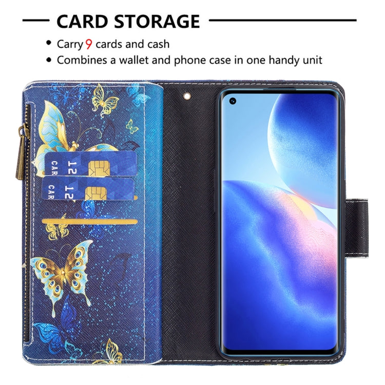 For OPPO Reno5 5G Colored Drawing Pattern Zipper Horizontal Flip Leather Case with Holder & Card Slots & Wallet(Gold Butterfly) - OPPO Cases by buy2fix | Online Shopping UK | buy2fix