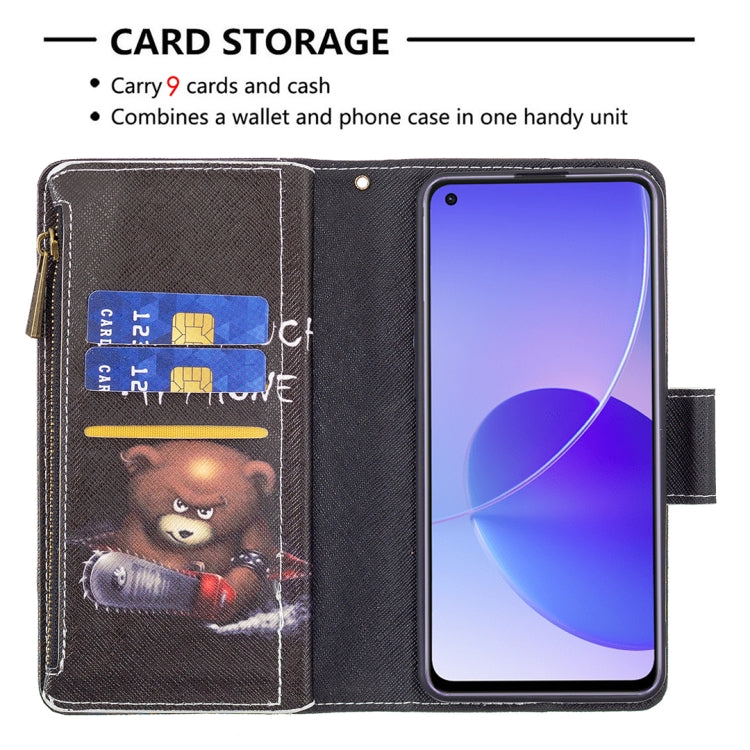 For OPPO Reno6 5G Colored Drawing Pattern Zipper Horizontal Flip Leather Case with Holder & Card Slots & Wallet(Bear) - OPPO Cases by buy2fix | Online Shopping UK | buy2fix