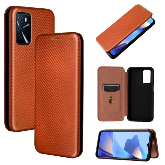 For OPPO A16 Carbon Fiber Texture Horizontal Flip TPU + PC + PU Leather Case with Card Slot(Brown) - OPPO Cases by buy2fix | Online Shopping UK | buy2fix