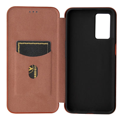 For OPPO A16 Carbon Fiber Texture Horizontal Flip TPU + PC + PU Leather Case with Card Slot(Brown) - OPPO Cases by buy2fix | Online Shopping UK | buy2fix