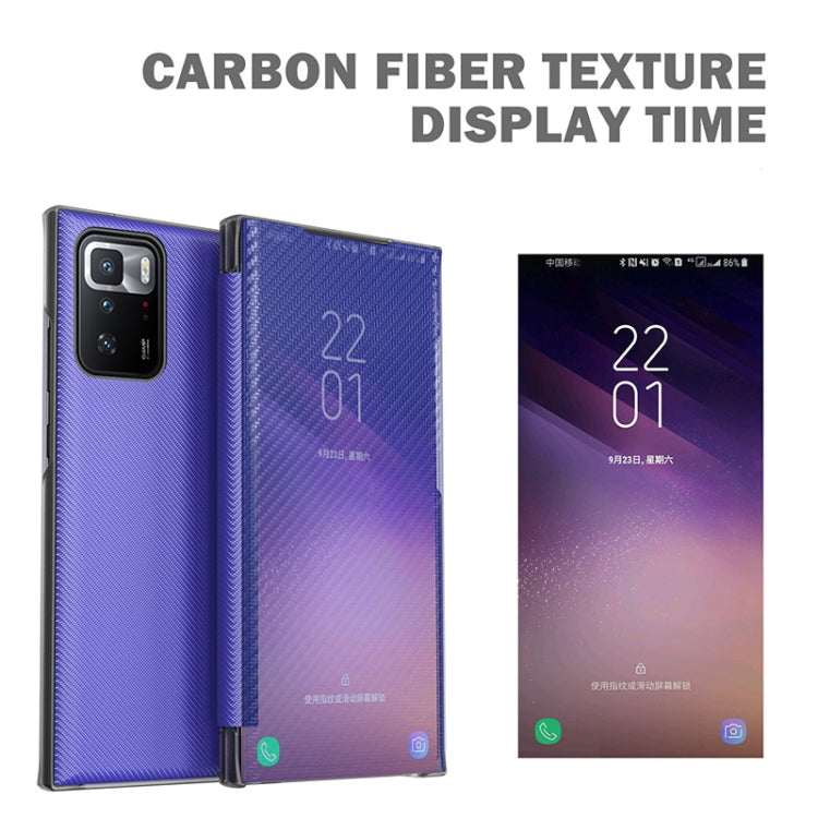 For Xiaomi Redmi Note 10 Pro Carbon Fiber Texture View Time Horizontal Flip Leather Case with Holder & Touch Call Display ID(Black) - Xiaomi Cases by buy2fix | Online Shopping UK | buy2fix