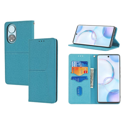 For Honor 50 Woven Texture Stitching Magnetic Horizontal Flip PU Leather Case with Holder & Card Slots & Wallet & Lanyard(Blue) - Honor Cases by buy2fix | Online Shopping UK | buy2fix