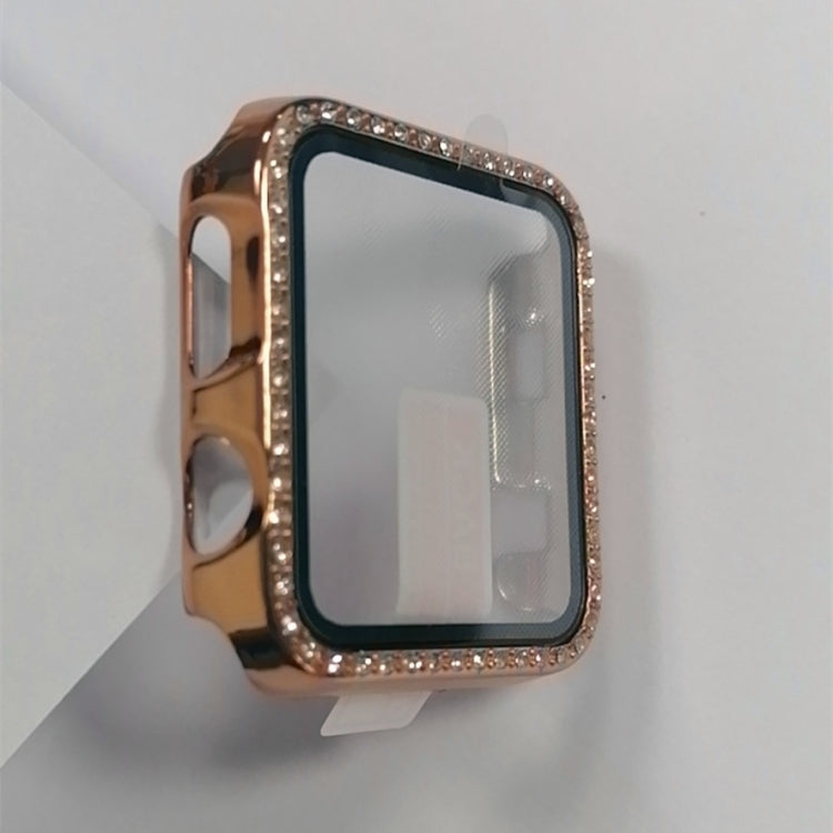 Electroplating PC Single Row Diamond Protective Case with Tempered Glass Film For Apple Watch Series 6 & SE & 5 & 4 44mm(Rose Gold) - Watch Cases by buy2fix | Online Shopping UK | buy2fix