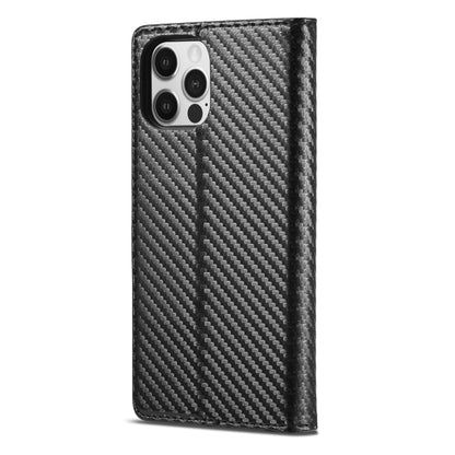 For iPhone 12 / 12 Pro LC.IMEEKE Carbon Fiber PU + TPU Horizontal Flip Leather Case with Holder & Card Slot & Wallet(Vertical Black) - iPhone 12 / 12 Pro Cases by LC.IMEEKE | Online Shopping UK | buy2fix