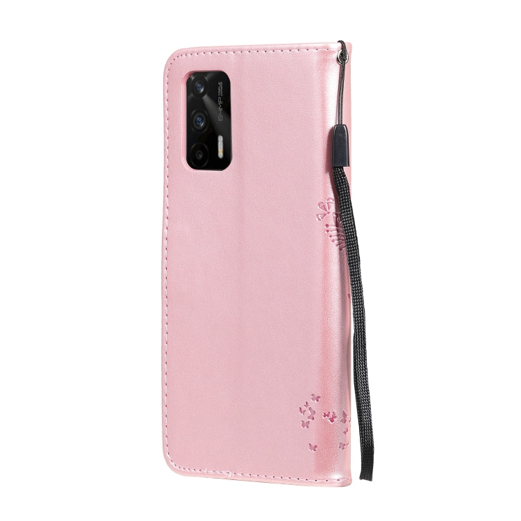 Tree & Cat Pattern Pressed Printing Horizontal Flip PU Leather Case with Holder & Card Slots & Wallet & Lanyard For OPPO Realme GT 5G(Rose Gold) - Realme Cases by buy2fix | Online Shopping UK | buy2fix