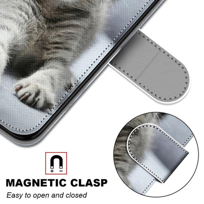 For iPhone 13 Coloured Drawing Cross Texture Horizontal Flip PU Leather Case with Holder & Card Slots & Wallet & Lanyard(Small Gray Cat) - iPhone 13 Cases by buy2fix | Online Shopping UK | buy2fix