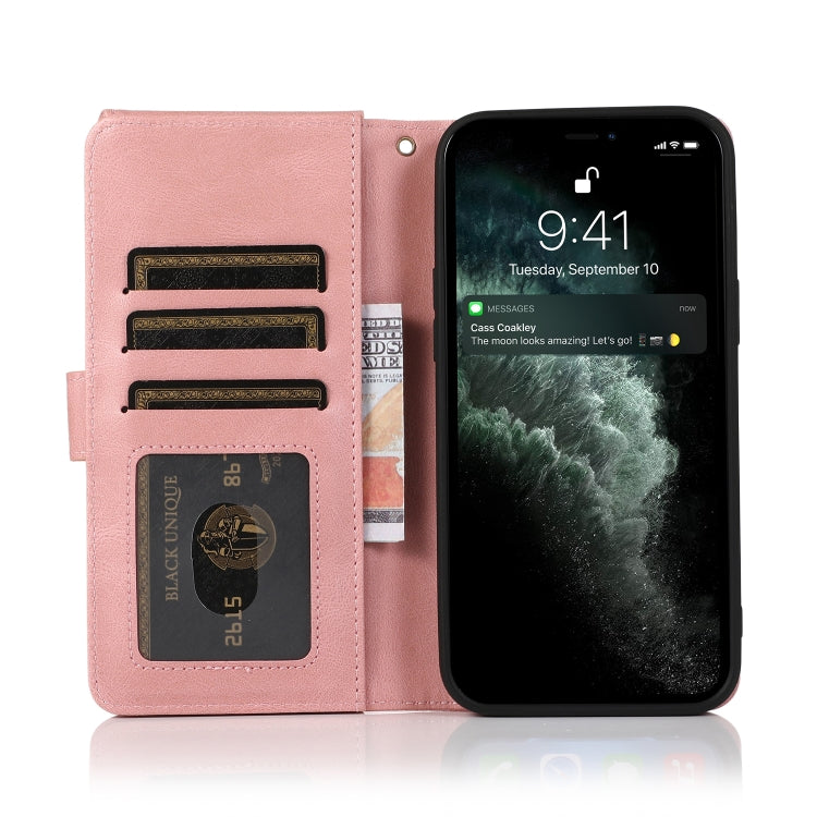 For iPhone 13 Pro Max Skin-feel Crazy Horse Texture Zipper Wallet Bag Horizontal Flip Leather Case with Holder & Card Slots & Wallet & Lanyard (Rose Gold) - iPhone 13 Pro Max Cases by buy2fix | Online Shopping UK | buy2fix