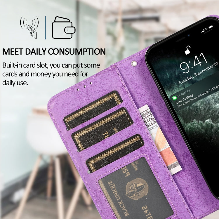 For iPhone 13 Retro 2 in 1 Detachable Horizontal Flip Leather Case with Card Slots & Wallet(Purple) - iPhone 13 Cases by buy2fix | Online Shopping UK | buy2fix