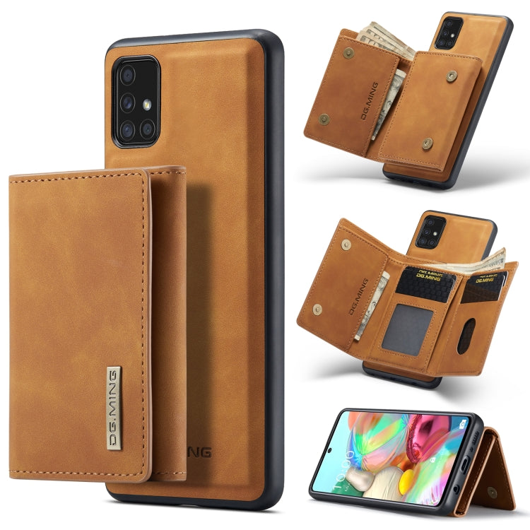 For Samsung Galaxy A71 DG.MING M1 Series 3-Fold Multi Card Wallet  Back Cover Shockproof Case with Holder Function(Brown) - Galaxy Phone Cases by DG.MING | Online Shopping UK | buy2fix