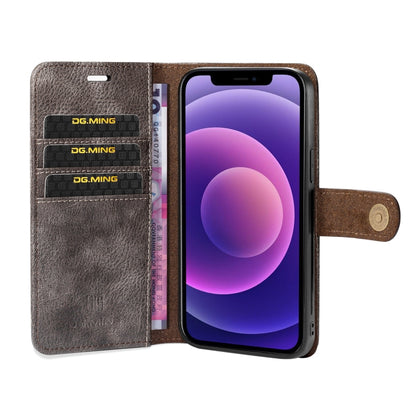 For iPhone 13 DG.MING Crazy Horse Texture Flip Detachable Magnetic Leather Case with Holder & Card Slots & Wallet(Grey) - iPhone 13 Cases by DG.MING | Online Shopping UK | buy2fix