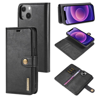 For iPhone 13 DG.MING Crazy Horse Texture Flip Detachable Magnetic Leather Case with Holder & Card Slots & Wallet(Black) - iPhone 13 Cases by DG.MING | Online Shopping UK | buy2fix