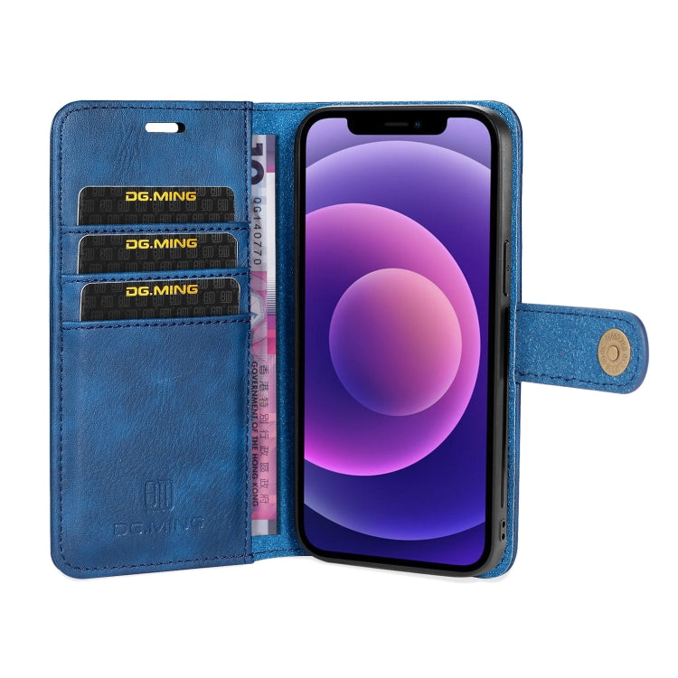 For iPhone 13 DG.MING Crazy Horse Texture Flip Detachable Magnetic Leather Case with Holder & Card Slots & Wallet(Blue) - iPhone 13 Cases by DG.MING | Online Shopping UK | buy2fix