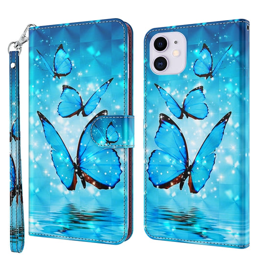 For iPhone 13 mini 3D Painting Pattern Horizontal Flip TPU + PU Leather Case with Holder & Card Slots & Wallet (Three Butterflies) - iPhone 13 mini Cases by buy2fix | Online Shopping UK | buy2fix